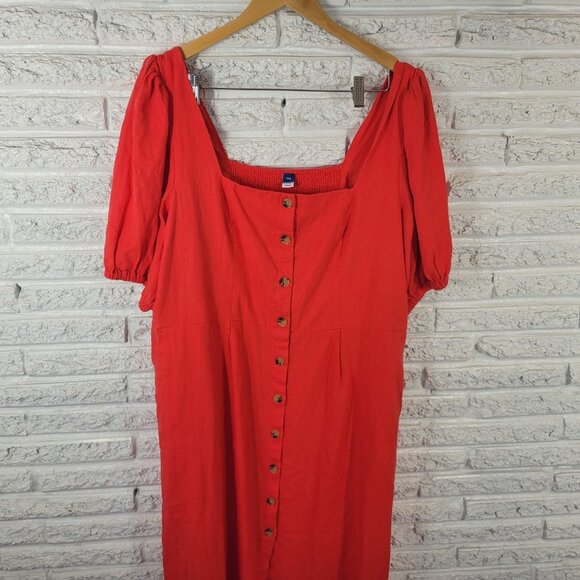 Old Navy Womens Dress XXL Plus Midi Puff Sleeve Pleated Smocked Red SWE143E - Picture 4 of 12